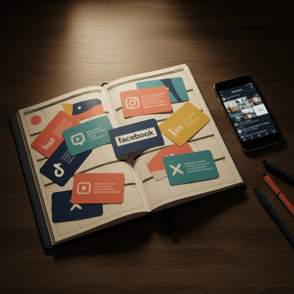 Social media content planner on a desk