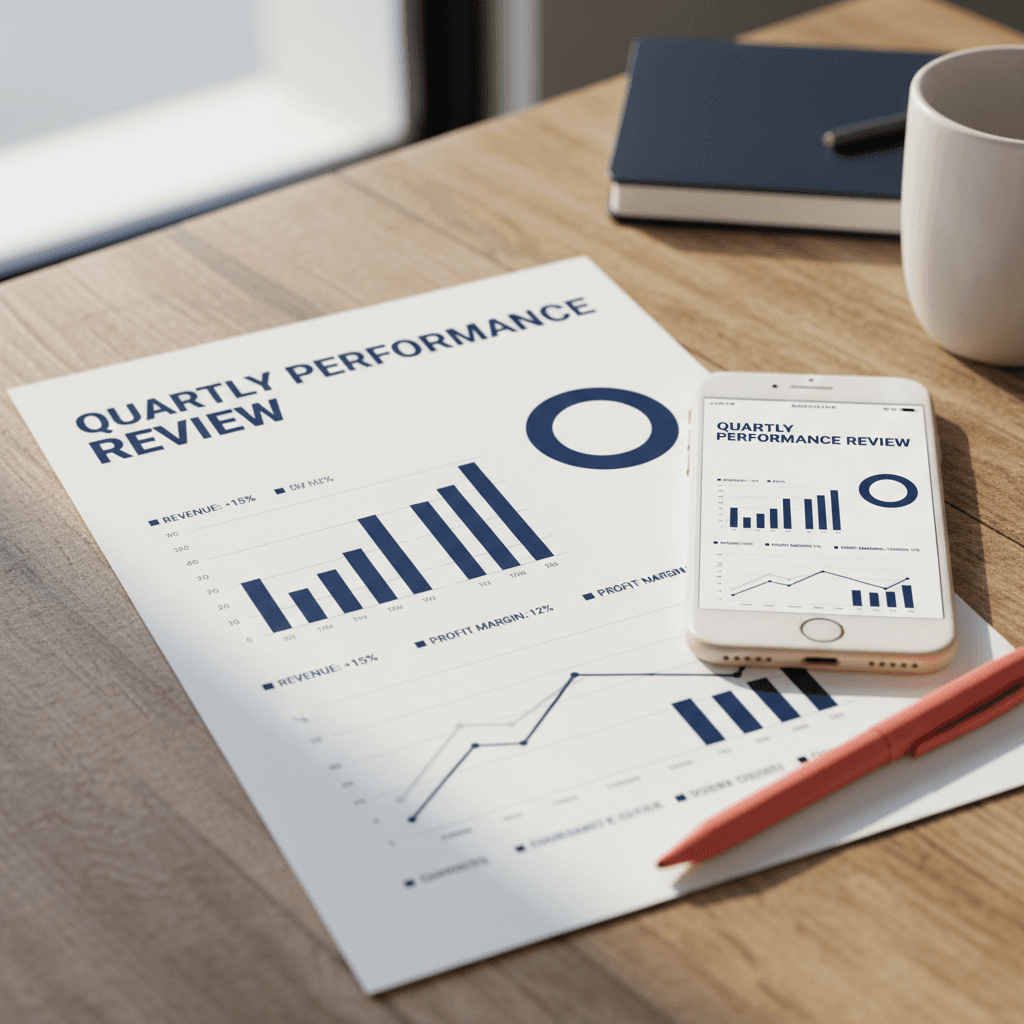 Marketing analytics report on a desk with a smartphone