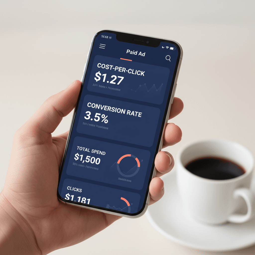 Paid advertising analytics on a smartphone screen