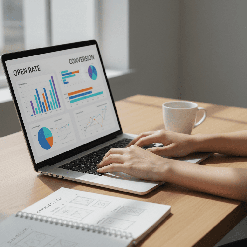 Open laptop with email marketing platform